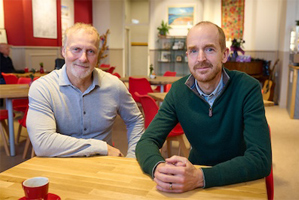 Roger Elliott and Mark Tyrrell enjoying a coffee at Oban's famous chocolate factory